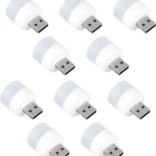 Mini Usb Led Light | Plug In Night Light Bulb | Usb Light For Laptop | Portable Usb Led Lamp | Portable Car Bulb For Bedroom Bathroom & Kitchen Use (10 Pcs) | Plastic, White